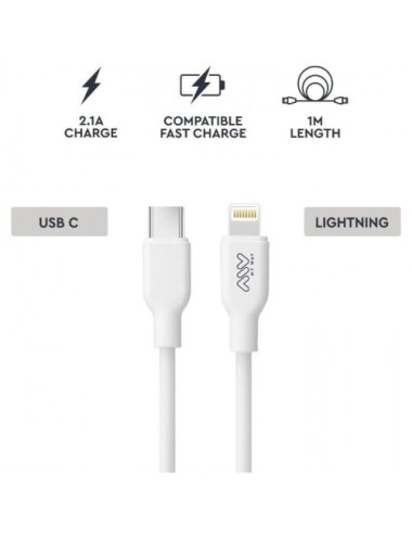 Cable USB 2.0 Tipo-C Lightning Myway MWUSC0023/ USB Tipo-C Macho - Lightning Macho/ Hasta 20W/ 480Mbps/ 1m/ Blanco