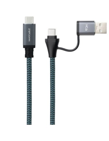 Cable USB 3.2 Tipo-C Nanocable 10.01.4113-COMB/ USB Tipo-C Macho + USB Macho - USB Tipo-C Macho/ Hasta 100W/ 20Gbps/ 3m/ Gris y 