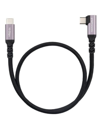 Cable USB 3.2 Tipo-C Acodado Nanocable 10.01.4700/ USB Tipo-C Macho - USB Tipo-C Macho/ Hasta 100W/ 10Gbps/ 50cm/ Negro
