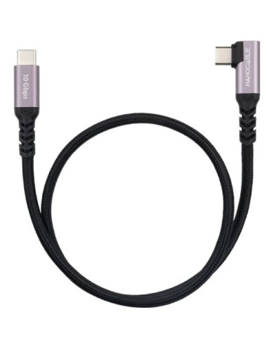 Cable USB 3.2 Tipo-C Acodado Nanocable 10.01.4701/ USB Tipo-C Macho - USB Tipo-C Macho/ Hasta 100W/ 10Gbps/ 1m/ Negro