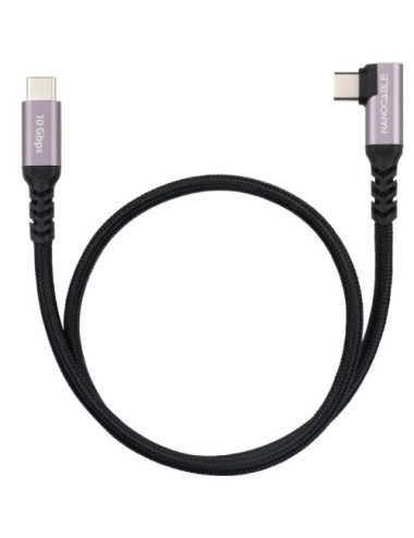 Cable USB 3.2 Tipo-C Acodado Nanocable 10.01.4702/ USB Tipo-C Macho - USB Tipo-C Macho/ Hasta 100W/ 10Gbps/ 2m/ Negro