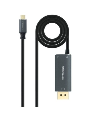 Cable Conversor Nanocable 10.15.5012/ USB Tipo-C Macho - DisplayPort 8K Macho/ USB Tipo-C Hembra/ Hasta 100W/ 1.8m/ Gris