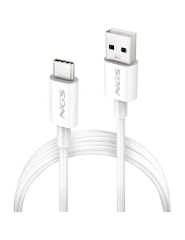 Cable USB 2.0 NGS ZYRO-AC/ USB Macho - USB Tipo-C Macho/ Hasta 15W/ 480Mbps/ 1m/ Blanco