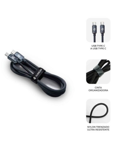 Cable USB 2.0 Tipo-C Subblim Optimus/ USB Tipo-C Macho - USB Tipo-C Macho/ Hasta 60W/ 480Mbps/ 2m/ Negro