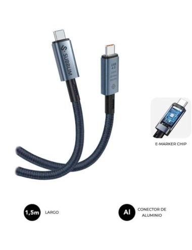 Cable USB 4.0 Tipo-C Subblim Cable High/ USB Tipo-C Macho - USB Tipo-C Macho/ Hasta 240W/ 40Gbps 1.5m/ Negro