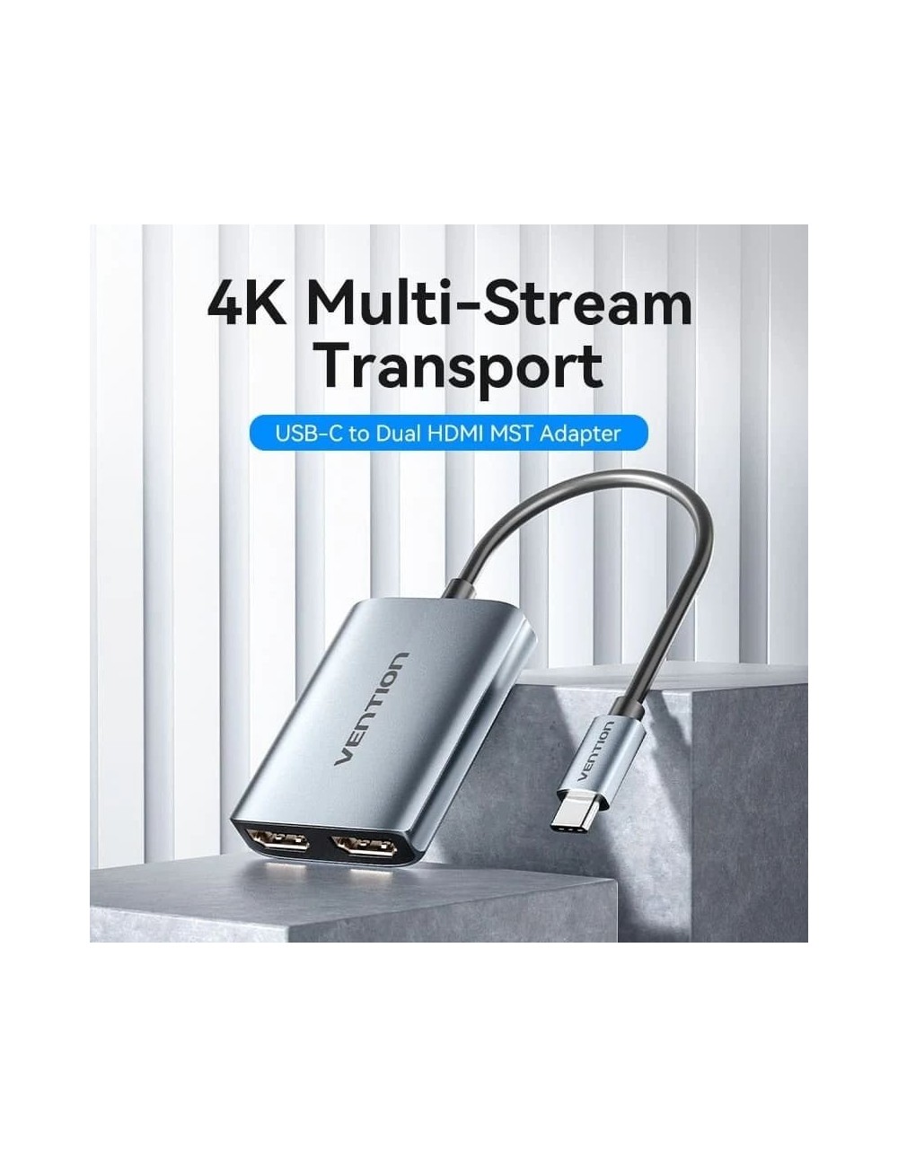 Cable Conversor Vention ACZHB/ USB Tipo-C Macho - 2x HDMI Macho/ Gris