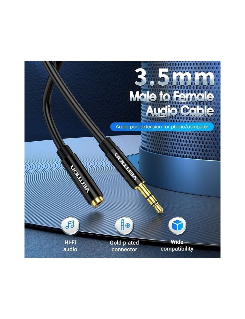 Cable Estéreo Vention BBZBF/ Jack 3.5 Macho - Jack 3.5 Hembra/ 1m/ Negro