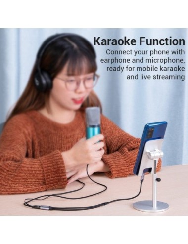 Cable Conversor USB Tipo-C Vention BGNHY/ USB Tipo-C Macho - 2x Jack 3.5 Hembra/ 30cm/ Gris