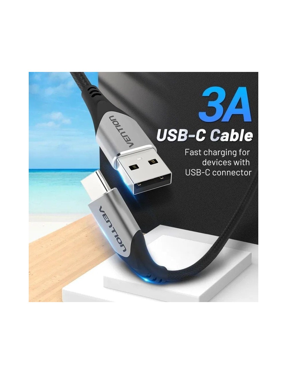 Cable USB 2.0 Tipo-C Vention CODHD/ USB Tipo-C Macho - USB Macho/ 480Mbps/ 50cm/ Gris
