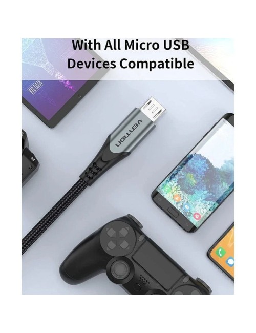 Cable USB 2.0 Vention COAHH/ microUSB Macho - USB Macho/ 480Mbps/ 2m/ Gris