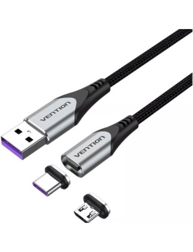 Cable USB 2.0 Vention CQNHD/ USB Macho/ MicroUSB Macho - USB Tipo-C Macho/ 480Mbps/ 50cm/ Gris
