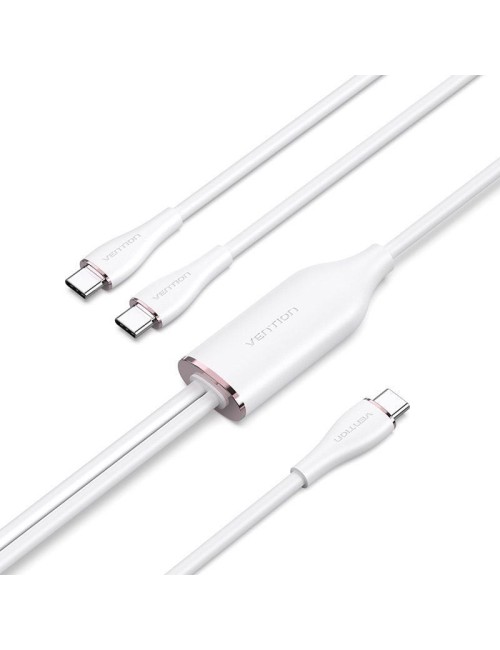 Cable USB 2.0 Tipo-C Vention CTMWG/ USB Tipo-C Macho - 2 x USB Tipo-C Macho/ Hasta 100W/ 480Mbps/ 1.5m/ Blanco