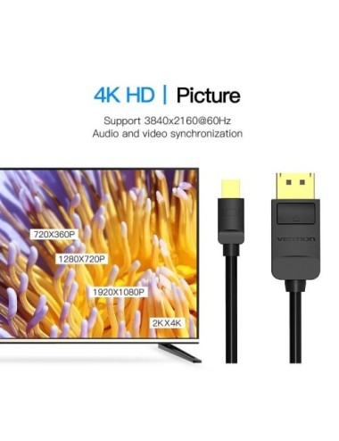 Cable DisplayPort Vention HAABG/ Mini DisplayPort Macho - DisplayPort Macho/ 1.5m/ Negro