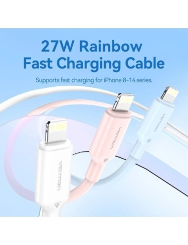 Cable USB 2.0 Tipo-C Lightning Vention LAKSF/ USB Tipo-C Macho - Lightning Macho/ Hasta 27W/ 480Mbps/ 1m/ Azul