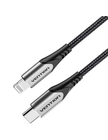 Cable USB 2.0 Tipo-C Lightning Vention TACHH/ USB Tipo-C Macho - Lightning Macho/ 480Mbps/ 2m/ Gris y Negro