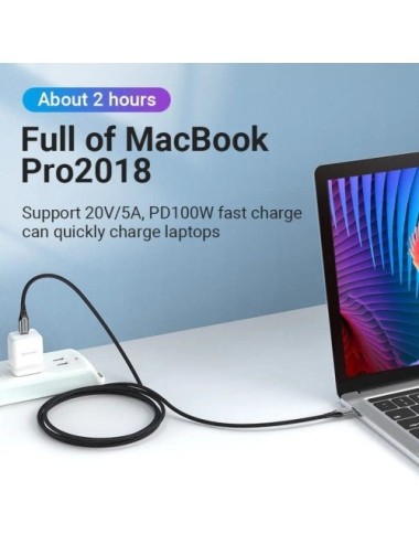 Cable USB 2.0 Tipo-C Vention TAEHG/ USB Tipo-C Macho - USB Tipo-C Macho/ Hasta 100W/ 480Mbps/ 1.5m/ Gris
