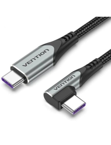 Cable USB 2.0 Tipo-C 90º Vention TAKHF/ USB Tipo-C Macho - USB Tipo-C Macho/ Hasta 100W/ 480Mbps/ 1m/ Gris