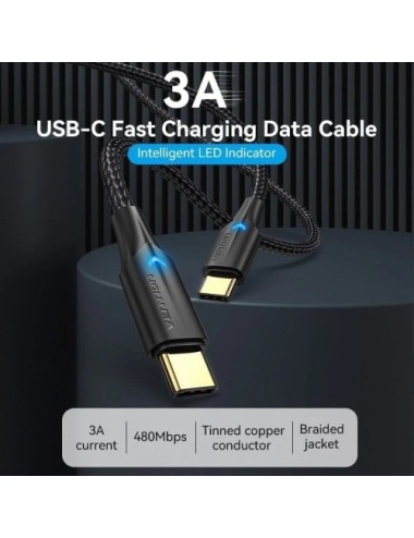 Cable USB 2.0 Tipo-C 3A Vention TAUBG/ USB Tipo-C Macho - USB Tipo-C Macho/ 480Mbps/ 1.5m/ Negro