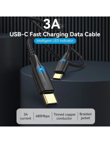 Cable USB 2.0 Tipo-C 3A Vention TAUBH/ USB Tipo-C Macho - USB Tipo-C Macho/ 480Mbps/ 2m/ Negro