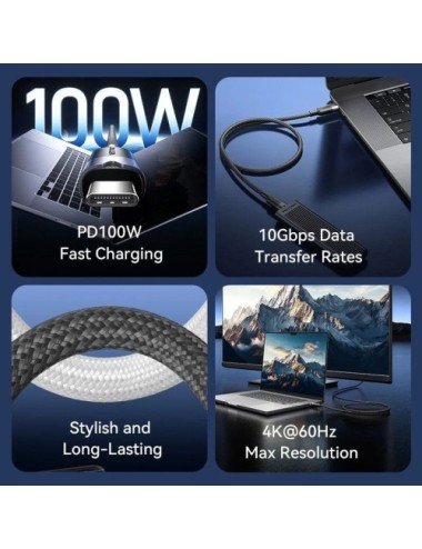 Cable USB 3.2 Tipo-C 5A Vention TRGBD/ USB Tipo-C Macho - USB Tipo-C Macho/ Hasta 100W/ 10Gbps/ 50cm/ Negro