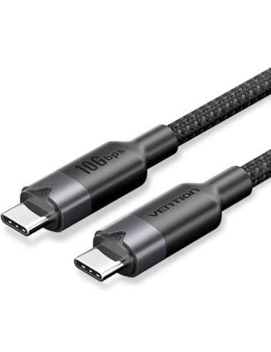 Cable USB 3.2 Tipo-C 5A Vention TRGBF/ USB Tipo-C Macho - USB Tipo-C Macho/ Hasta 100W/ 10Gbps/ 1m/ Negro