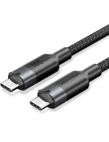 Cable USB 3.2 Tipo-C 5A Vention TRGBH/ USB Tipo-C Macho - USB Tipo-C Macho/ Hasta 100W/ 10Gbps/ 2m/ Negro