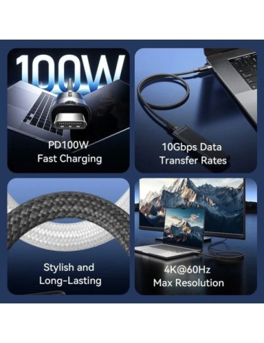 Cable USB 3.2 Tipo-C 5A Vention TRGWF/ USB Tipo-C Macho - USB Tipo-C Macho/ Hasta 100W/ 10Gbps/ 1m/ Blanco