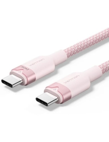 Cable USB 2.0 Tipo-C 5A Vention TRIPF/ USB Tipo-C Macho - USB Tipo-C Macho/ Hasta 240W/ 480Mbps/ 1m/ Rosa