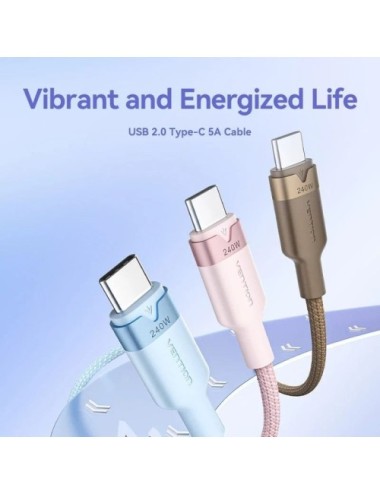 Cable USB Tipo-C 2.0 5A Vention TRIWF/ USB Tipo-C Macho - USB Tipo-C Macho/ Hasta 240W/ 480Mbps/ 1m/ Blanco