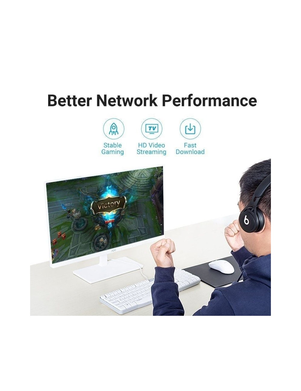 Cable de Red RJ45 UTP Vention IBIBI Cat.6A/ 3m/ Negro