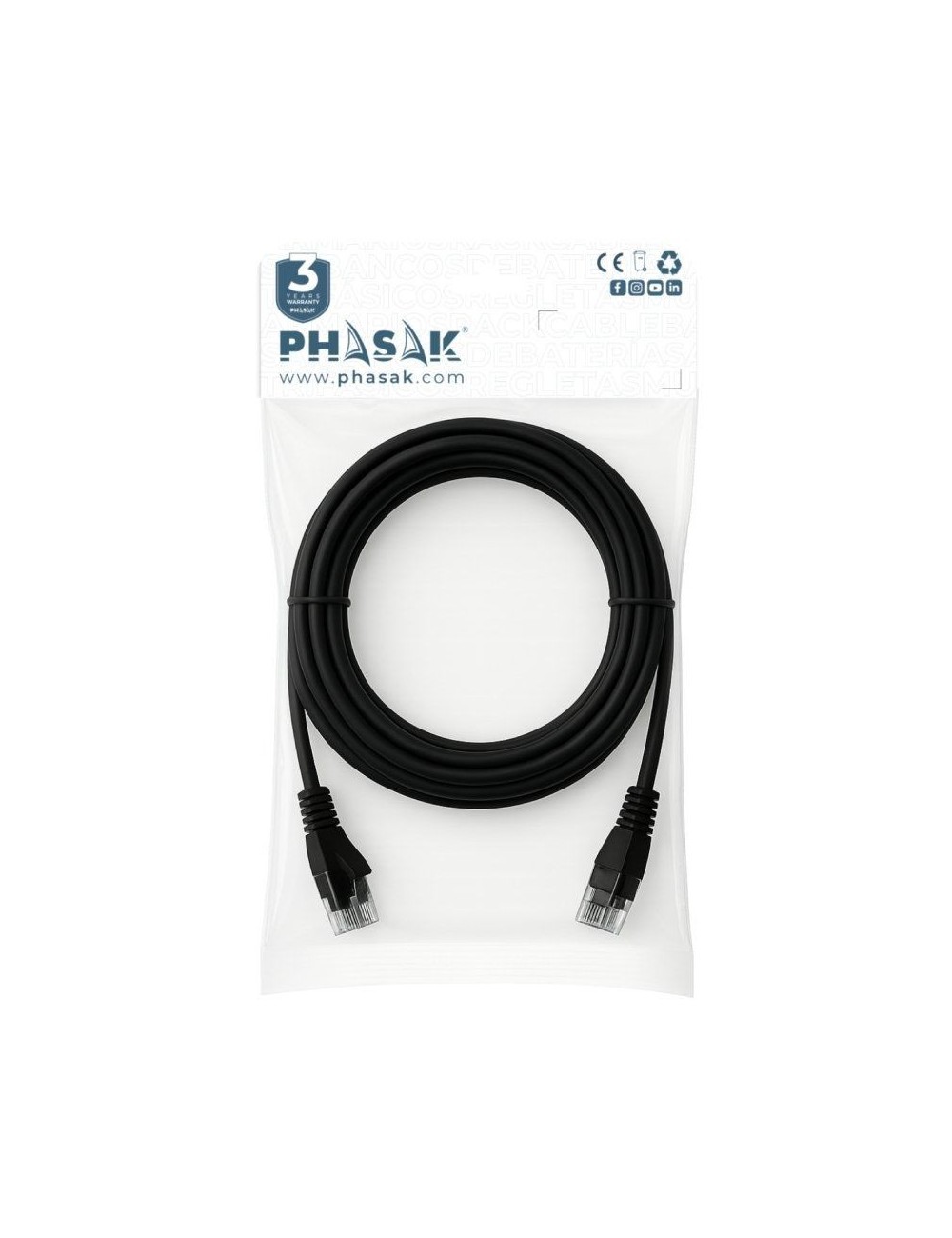 Cable de Red RJ45 UTP Phasak PHK 1725 Cat.6/ 25m/ Negro