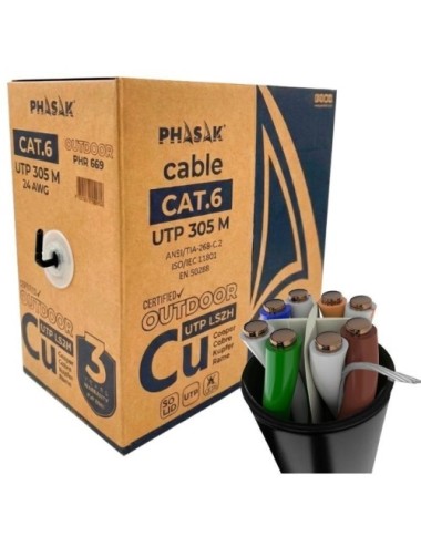 Bobina de Cable RJ45 UTP Phasak PHR 669 Cat.6/ 305m/ Gris