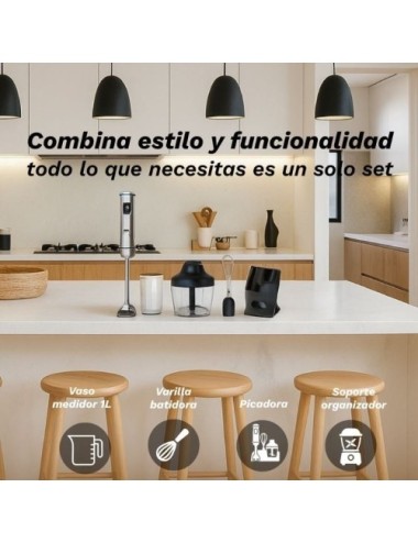 Batidora de mano Grunkel BM-2000SET/ 2000W/ Capacidad 0.8L/ Incluye Vaso, Picadora, Varilla y Soporte