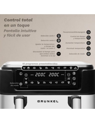 Freidora por Aire Airfryer / Sin Aceite Grunkel Dualflexifryer/ 2800W/ Capacidad 10L