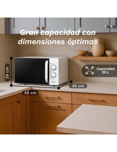Microondas Grunkel MWG-25GRILL/ 850W/ Capacidad 25L/ Funcion Grill/ Blanco