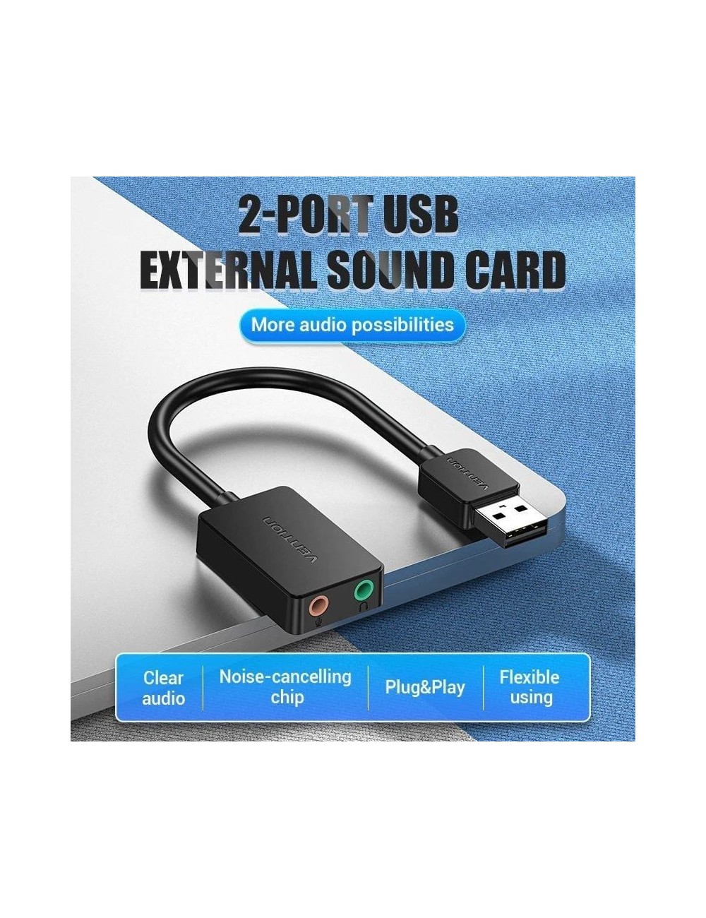 Tarjeta de Sonido Vention CDYB0/ 2.1/ Negro