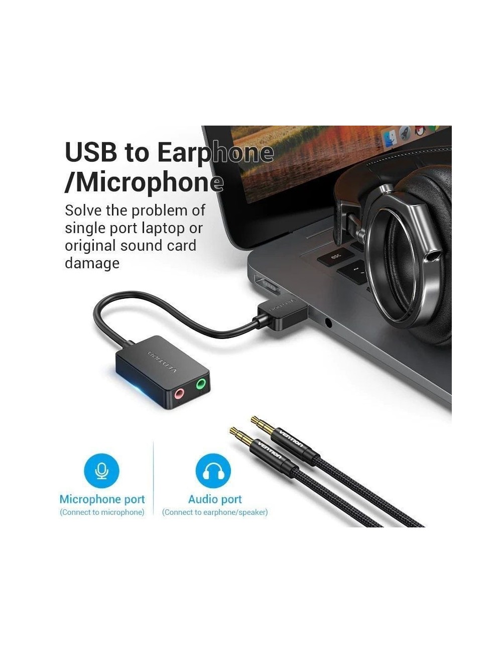 Tarjeta de Sonido Vention CDYB0/ 2.1/ Negro