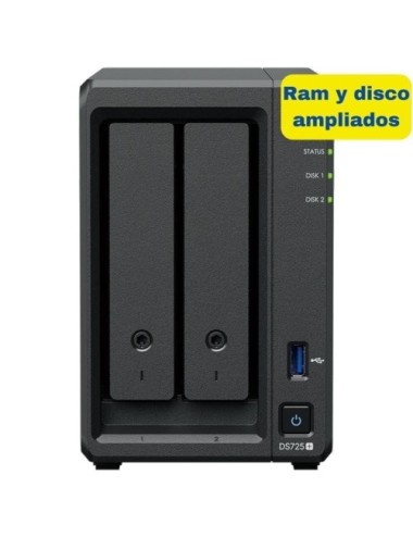 NAS Synology Diskstation DS725+/ 2 Bahías 3.5'- 2.5'/ 8GB DDR4/ 8TB/ Formato Torre
