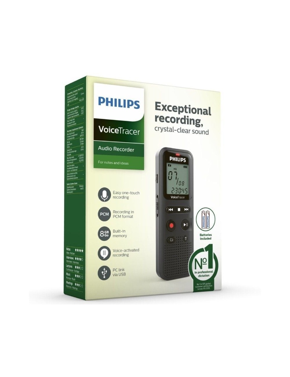 Grabadora de Voz Philips VoiceTracer DVT1160/ 8kHz/ Negro