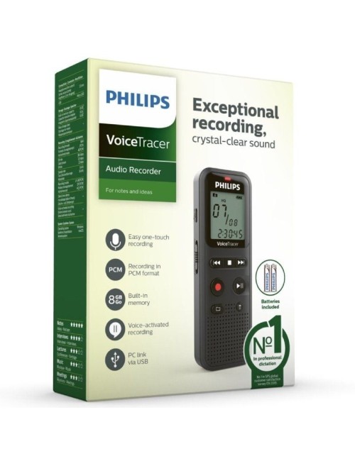 Grabadora de Voz Philips VoiceTracer DVT1160/ 8kHz/ Negro