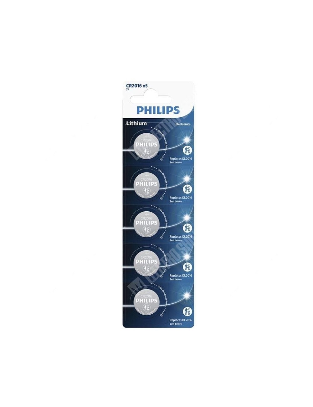 Pack de 5 Pilas de Botón Philips CR2016P5/01B Lithium/ 3V
