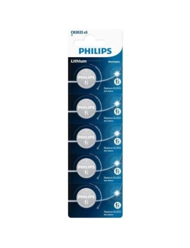 Pack de 5 Pilas de Botón Philips CR2025P5/01B Lithium/ 3V