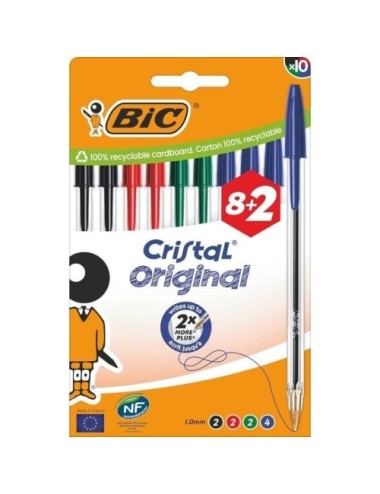 Bolígrafos de Tinta de Aceite Bic Cristal Original 516355/ 10 unidades/ Colores Surtidos