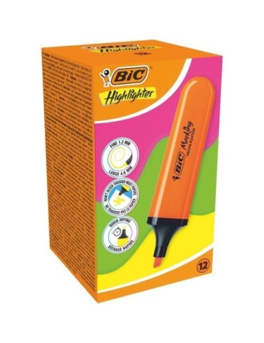 Caja de Marcadores Fluorescentes Bic Highlighter Flat Neón/ 12 unidades/ Naranjas