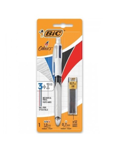 Bolígrafo de Tinta de Aceite Retráctil Bic 4 Colours 942103/ 1 unidad/ 4 Colores de Tinta/ Cuerpo Color Blanco