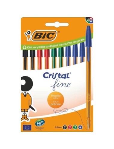 Bolígrafos de Tinta de Aceite Bic Cristal Fine 516356/ 10 unidades/ Colores Surtidos
