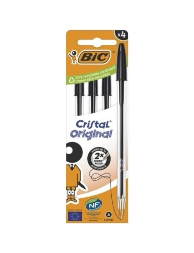 Bolígrafos de Tinta de Aceite Bic Cristal Original 516335/ 4 unidades/ Negros