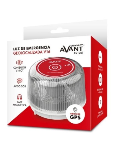 Luz baliza de emergencia para coche Avant V16 Connected AV1201/ Homologada/ Base Imantada/ Geolocalizable/ Funciona a Pilas