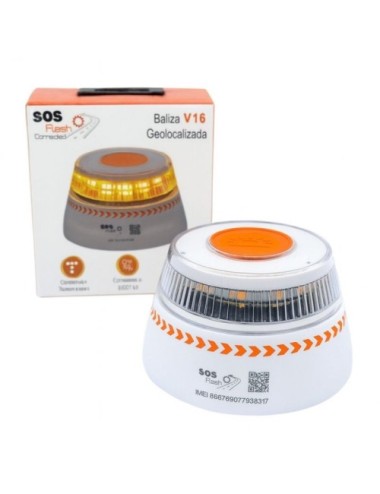 Luz baliza de emergencia para coche SOS Flash V16 Connected IoT BAL/2/ Homologada/ Base Imantada/ Geolocalizable/ Funciona a Pil