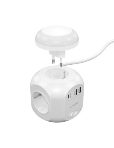 Regleta con Interruptor y Luz Nocturna Aisens ASPS-2A1CLPQ02-W/ 4 Tomas de Corriente/ 1 USB Tipo-C PD/ 2 USB/ Cable 1.8m/ Blanco